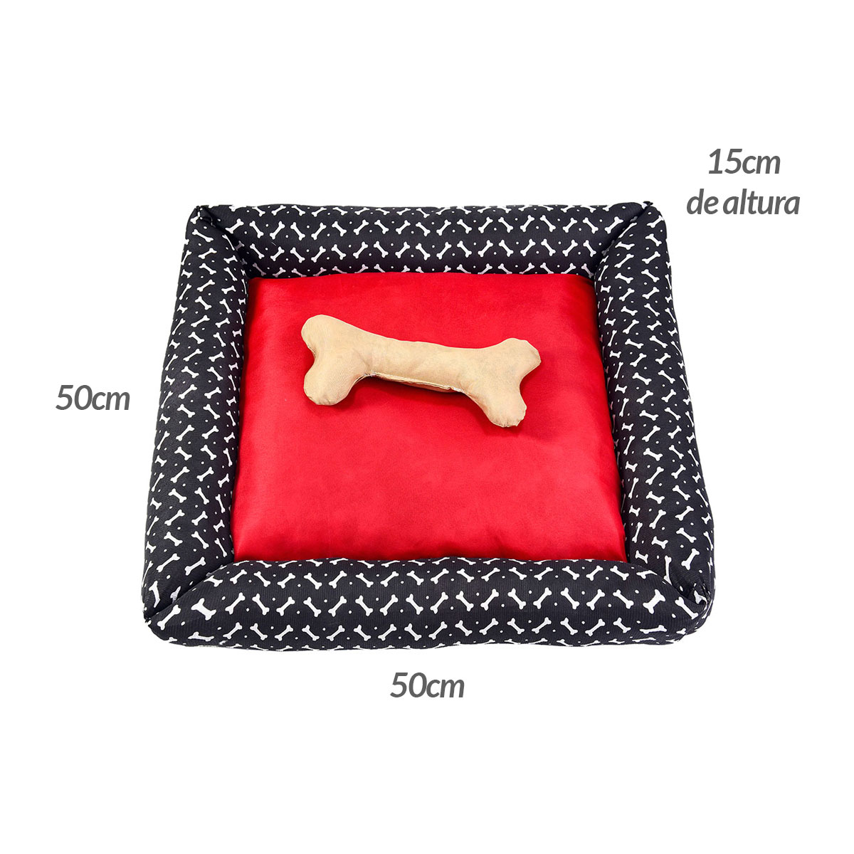 Cama Pet Média Simples Pop 50cm x 50cm x 15cm Preto e Vermelho Com Almofada Decorativa
