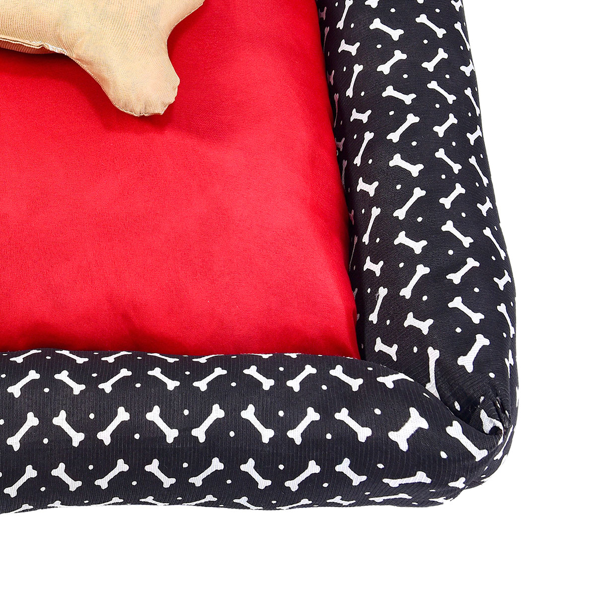 Cama Pet Média Simples Pop 50cm x 50cm x 15cm Preto e Vermelho Com Almofada Decorativa