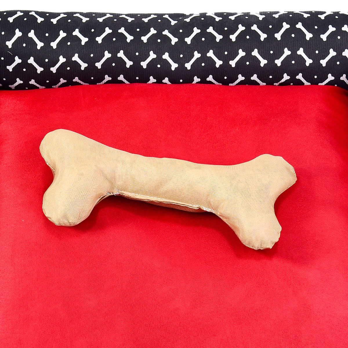 Cama Pet Média Simples Pop 50cm x 50cm x 15cm Preto e Vermelho Com Almofada Decorativa