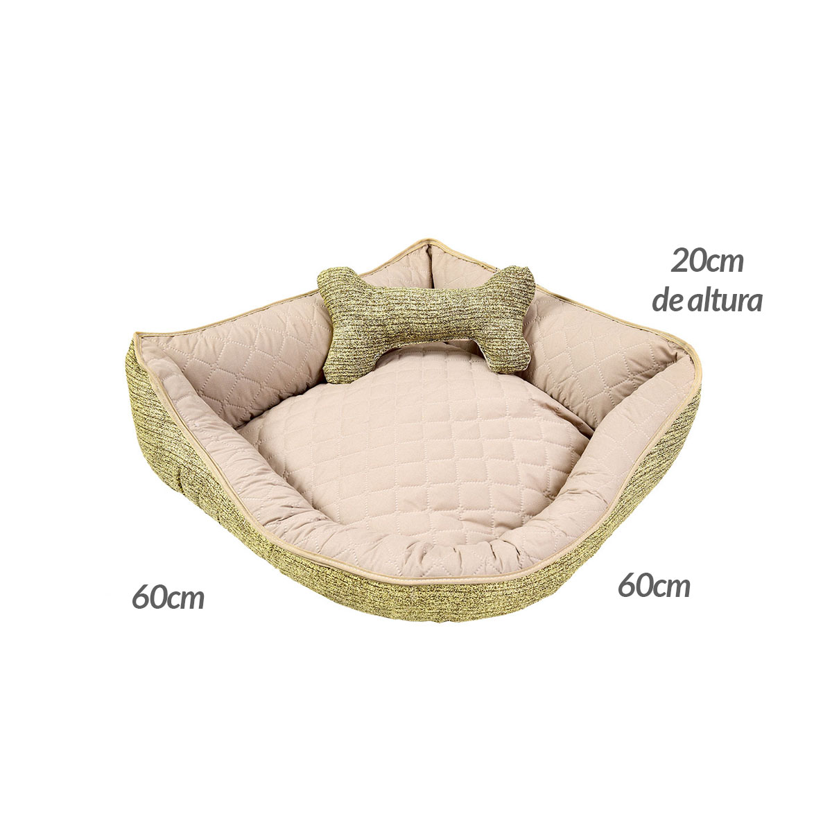 Cama Pet Médio Impermeável 60cm x 60cm x 20cm Avelã Claro Com Almofada Decorativa