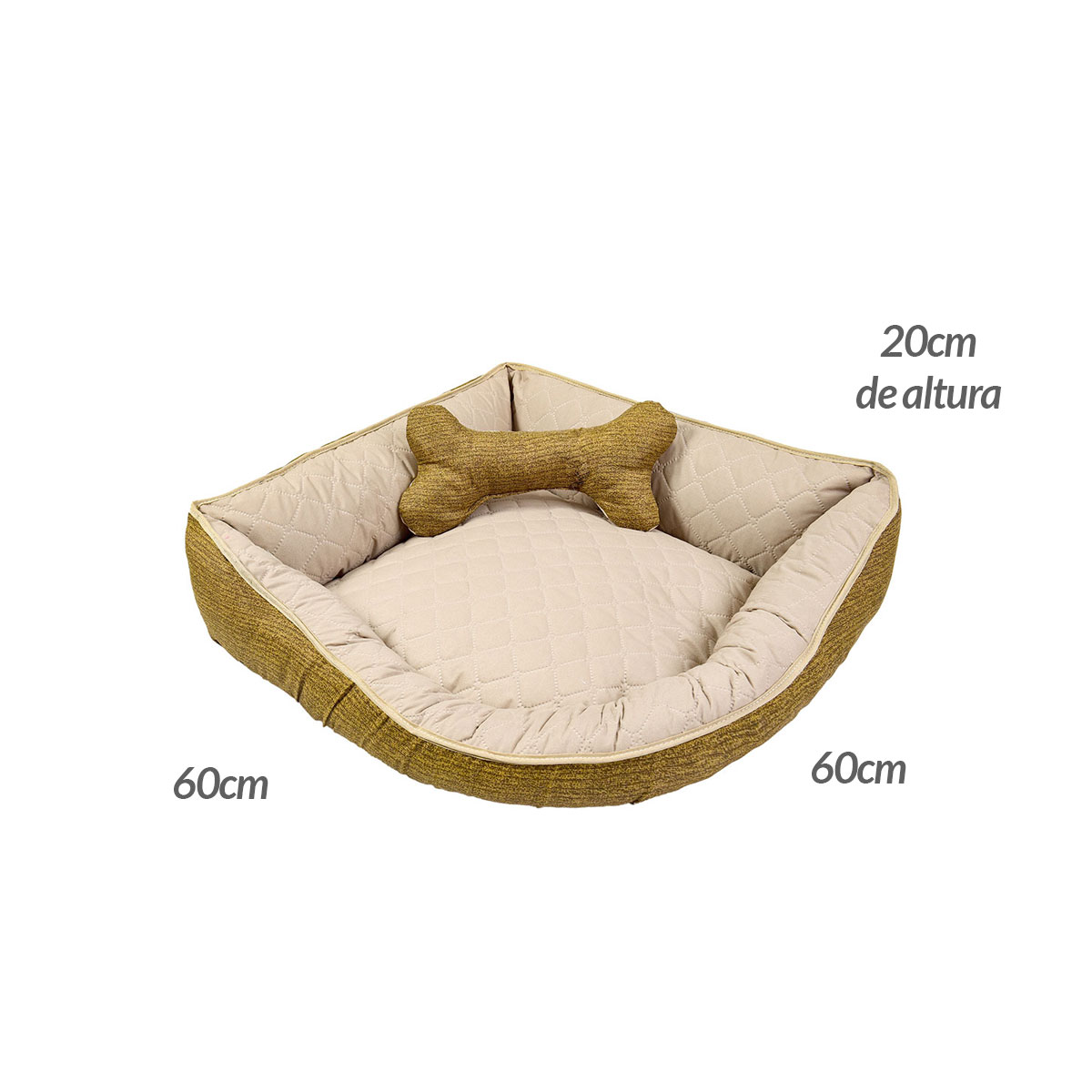 Cama Pet Médio Impermeável 60cm x 60cm x 20cm Avelã Escuro Com Almofada Decorativa