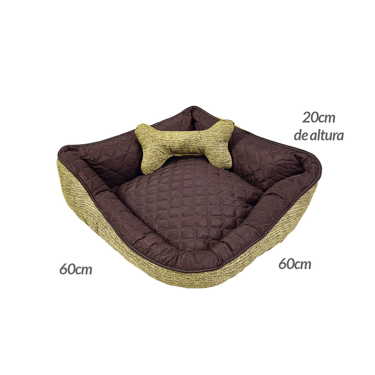 Cama Pet Médio Impermeável 60cm x 60cm x 20cm Marrom Claro Com Almofada Decorativa