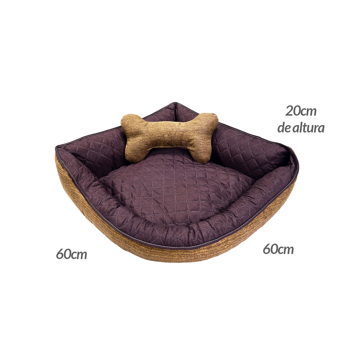 Cama Pet Médio Impermeável 60cm x 60cm x 20cm Marrom Escuro Com Almofada Decorativa