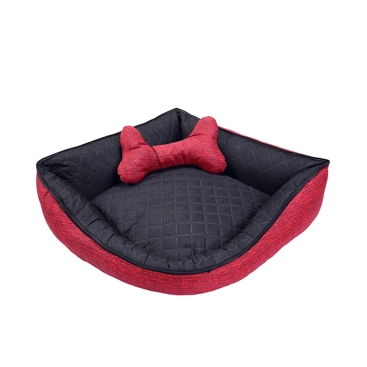 Cama Pet Médio Impermeável 60cm x 60cm x 20cm Vermelha Com Almofada Decorativa