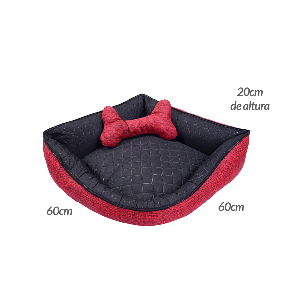 Cama Pet Médio Impermeável 60cm x 60cm x 20cm Vermelha Com Almofada Decorativa