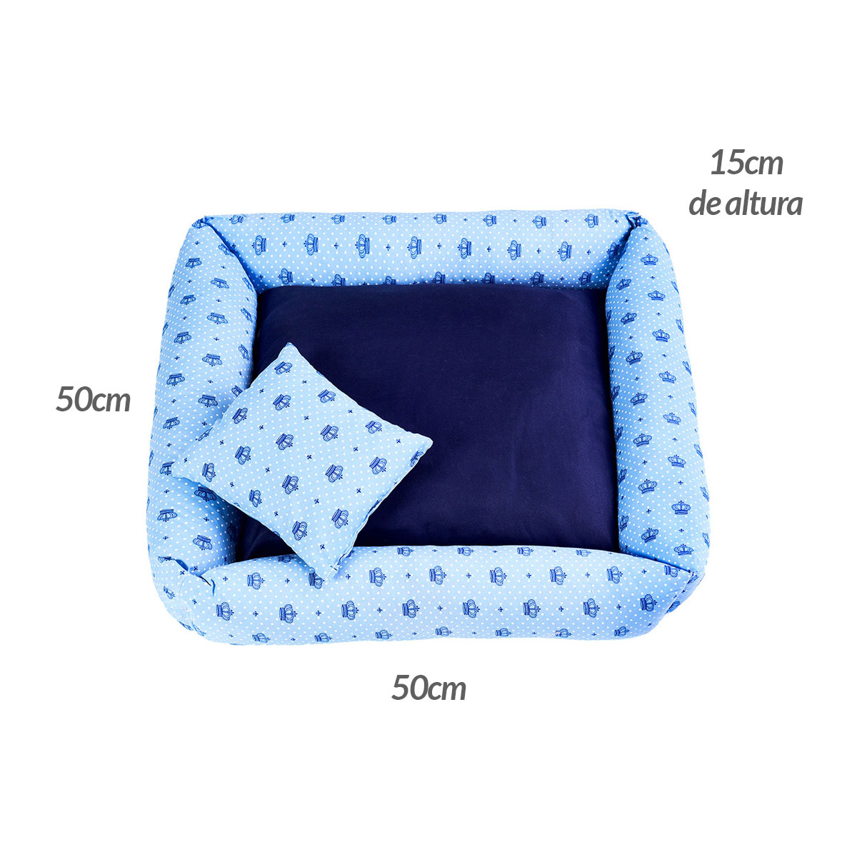 Cama Pet Médio Simples Top 50cm x 50cm x 15cm Realeza Azul Com Almofada Decorativa