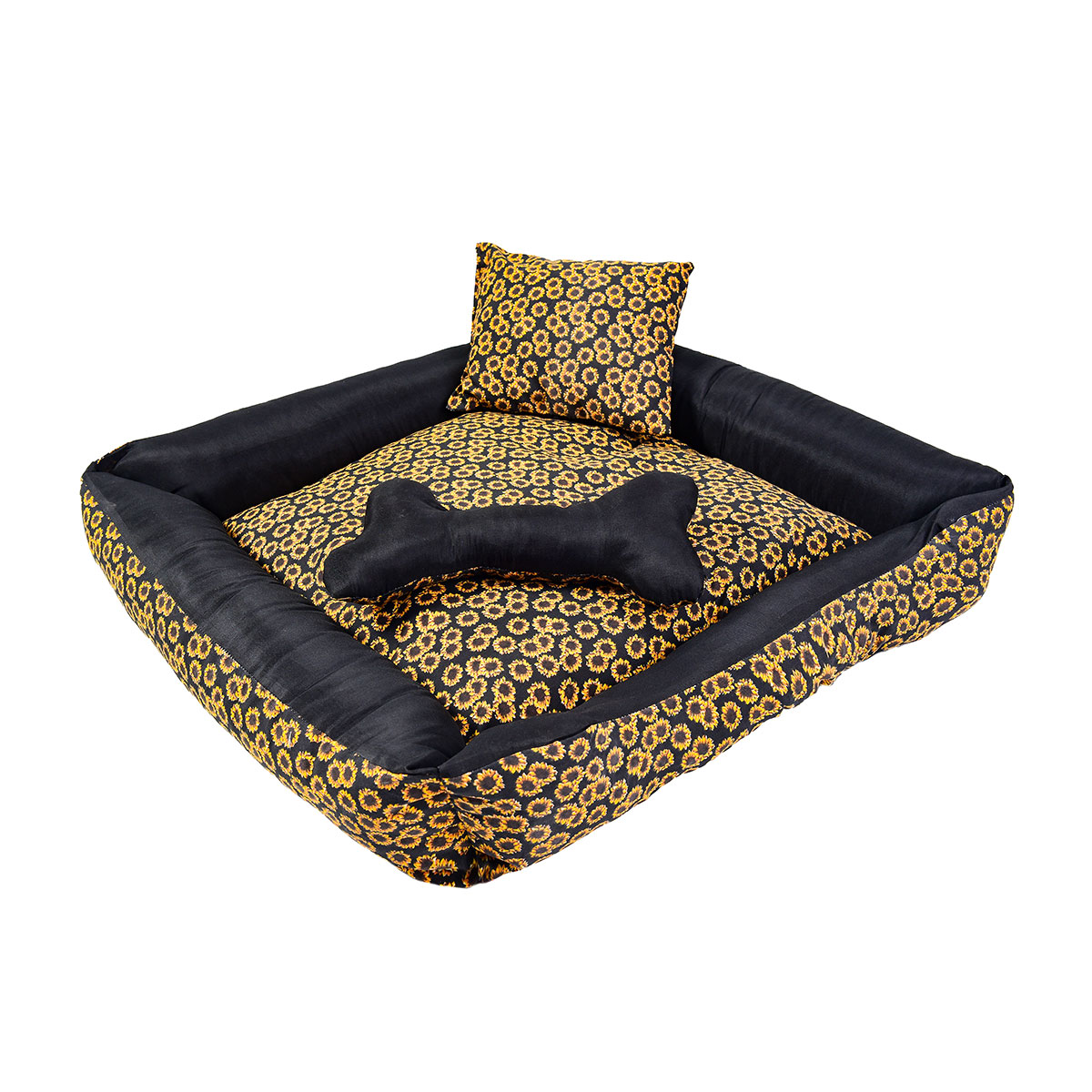 Cama Pet Pequena 40cm x 40cm x 15cm Girassol Com Almofadas Decorativa