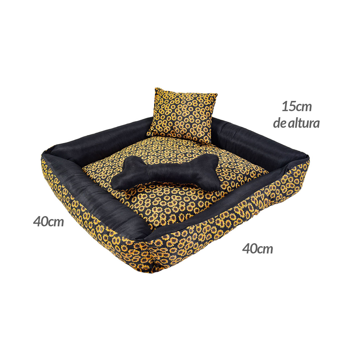 Cama Pet Pequena 40cm x 40cm x 15cm Girassol Com Almofadas Decorativa