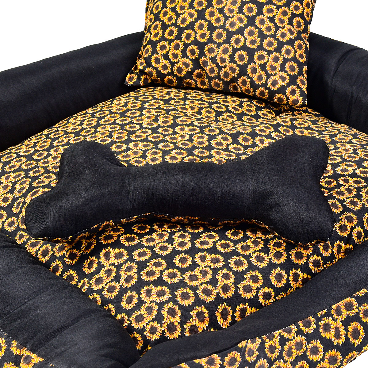 Cama Pet Pequena 40cm x 40cm x 15cm Girassol Com Almofadas Decorativa