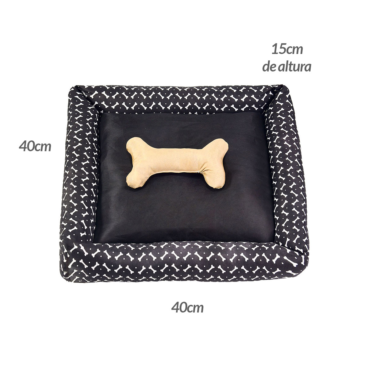 Cama Pet Pequena Simples Pop 40cm x 40cm x 15cm Preta Com Almofada Decorativa