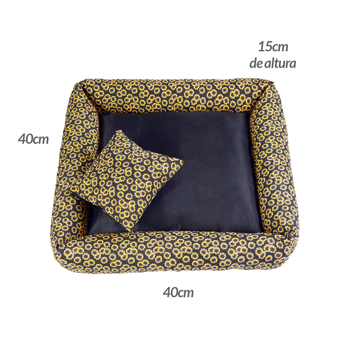 Cama Pet Pequena Simples Top 40cm x 40cm x 15cm Girassol Com Almofada Decorativa