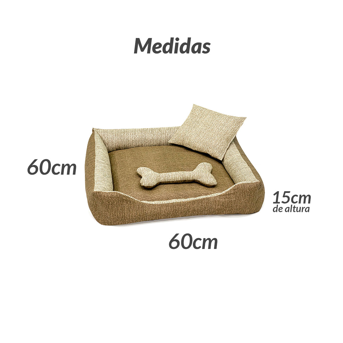 Cama para Pet Grande 70cm x 70cm Gorgurinho com Almofada Ossinho e Quadrada