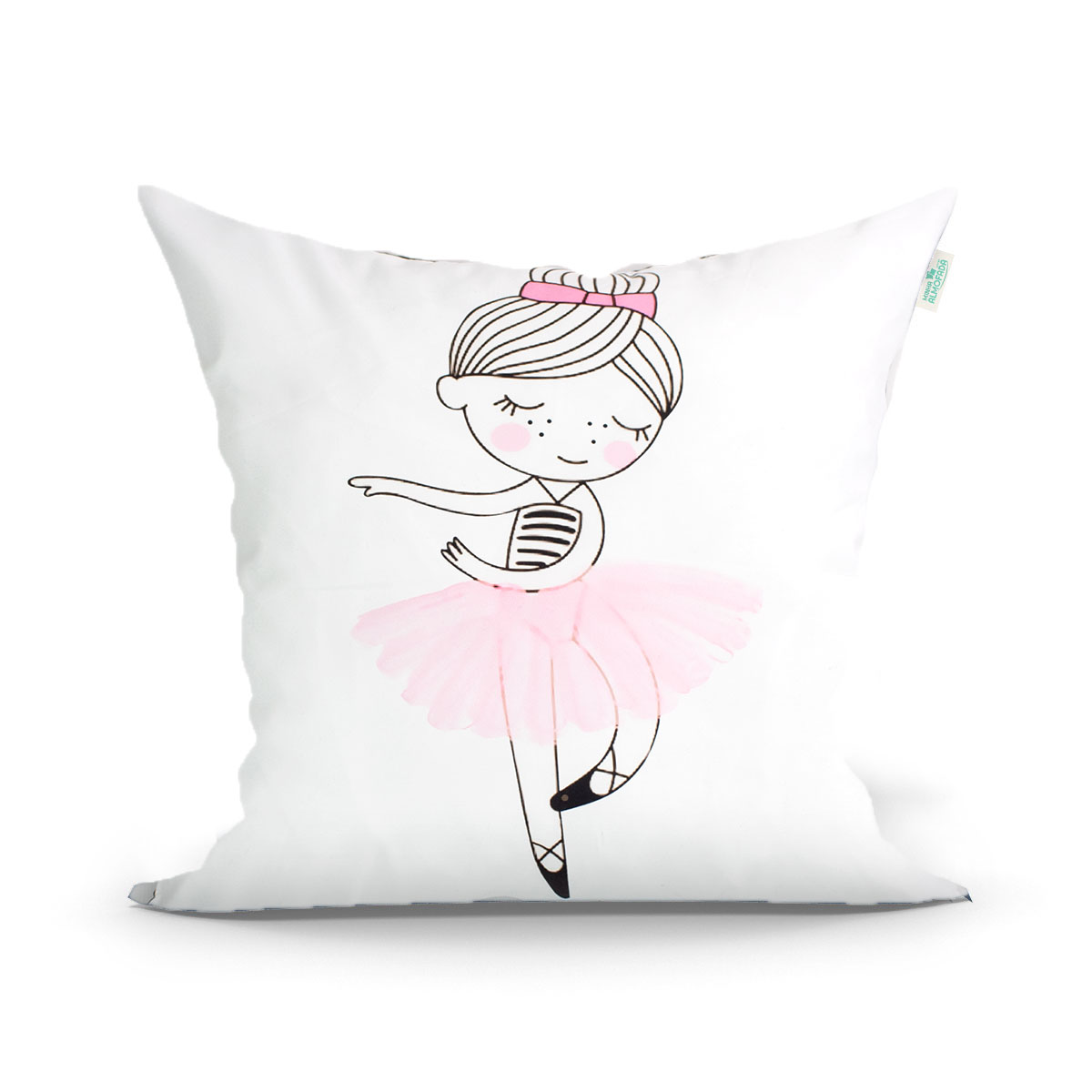Capa de Almofada Bailarina Branca Estampada Decorativa 45cm x 45cm com Zíper Tecido Microfibra
