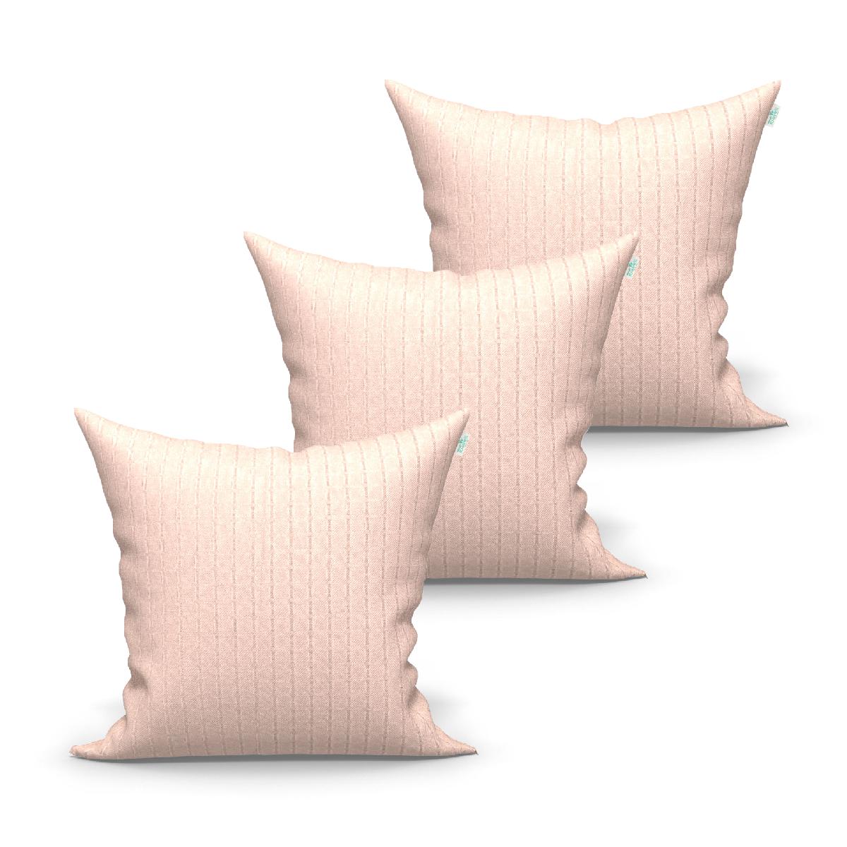 Capa de Almofada Grande Decorativa Bege Lisa 60cm x 60cm 3 Unidades com zíper