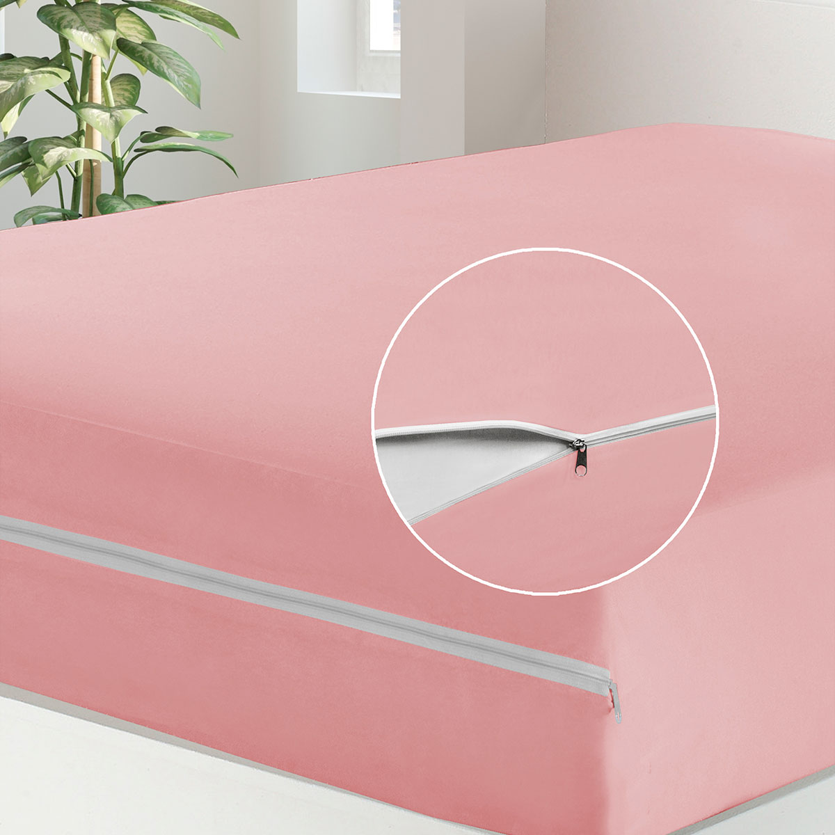 Capa de Colchão Queen Size de Malha com Zíper 1,98m x 1,58m x 30cm Rosê