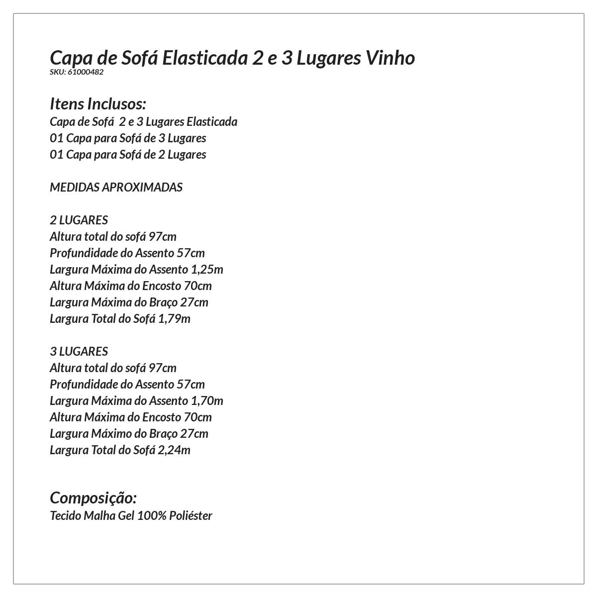Capa de Sofá com Elástico 2 e 3 Lugares Vinho