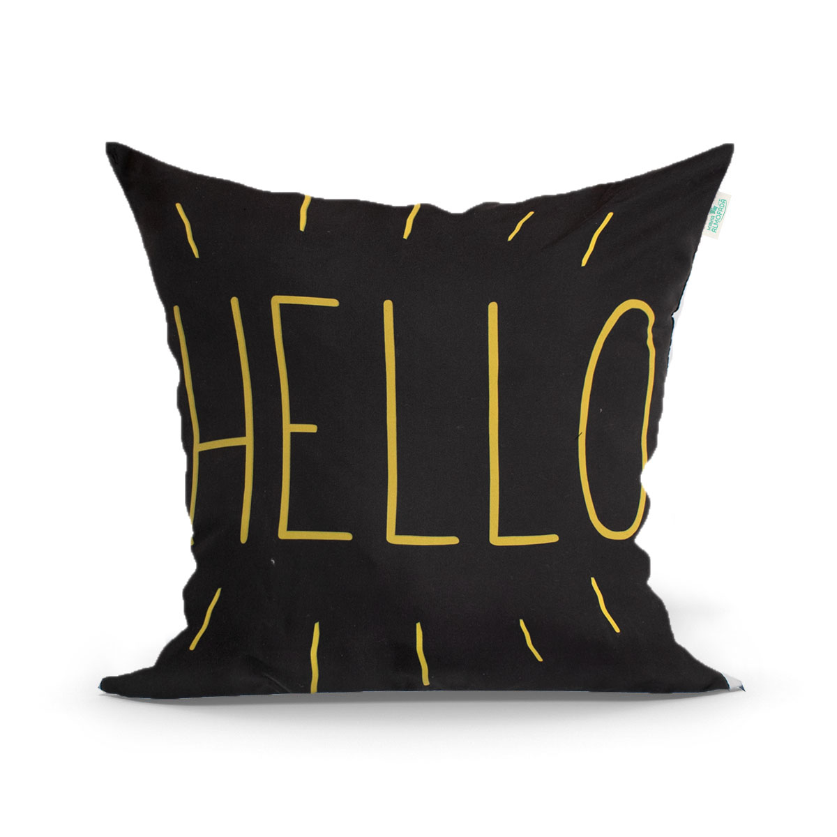 Capa para Almofada Preta Estampada 45cm x 45cm Hello com Zíper Decorativa