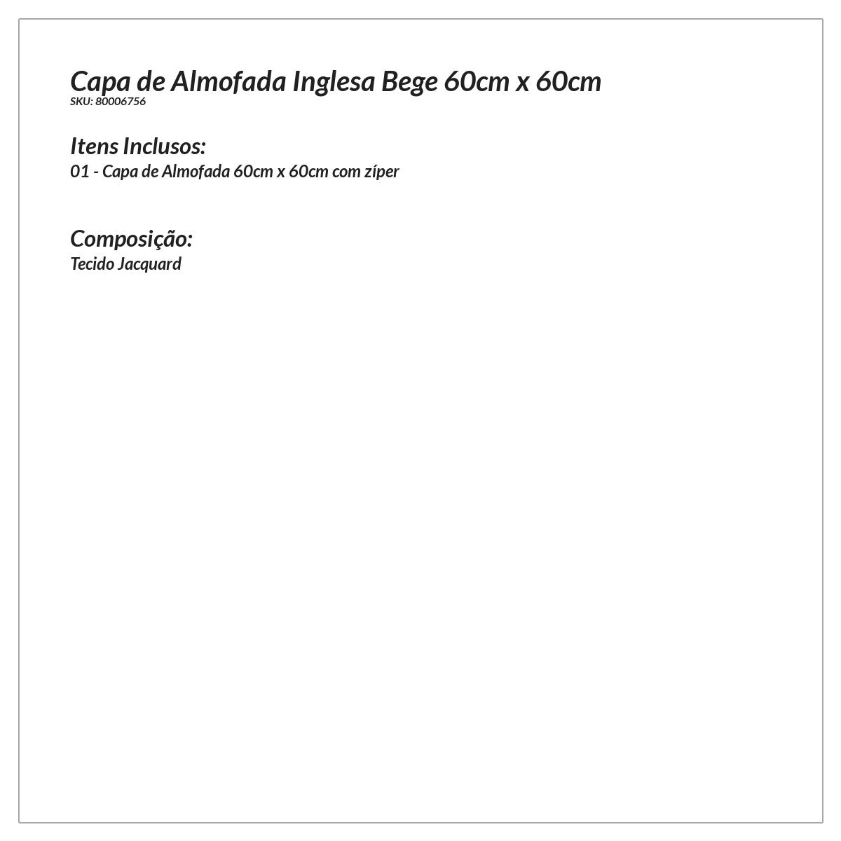 Capa para Almofada bege Ingelsa Grande Tecido Jacquard 60cm x 60cm com zíper