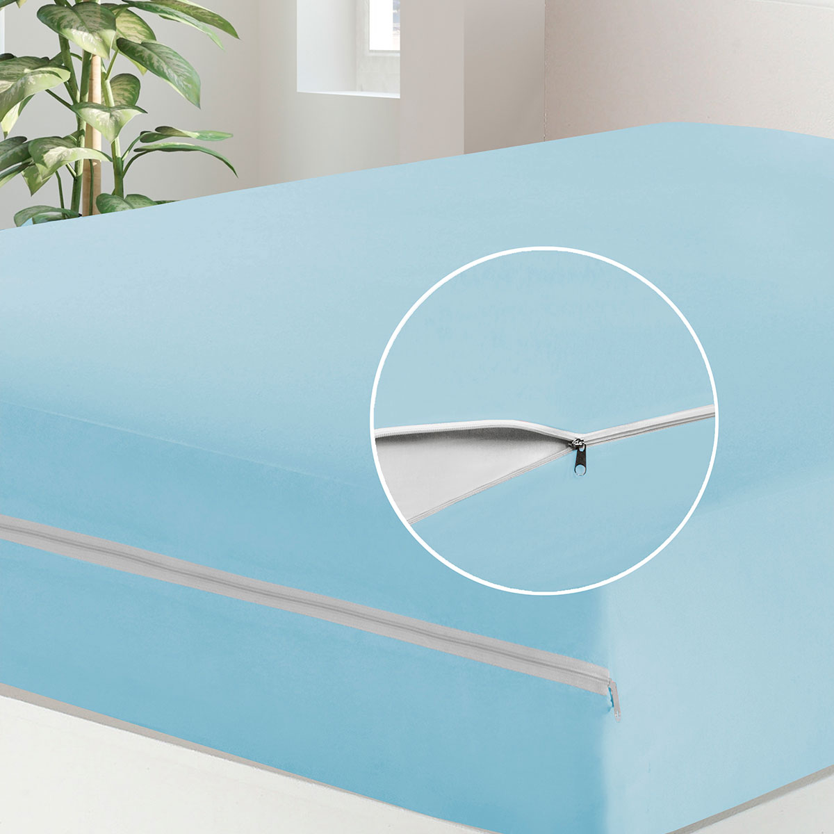 Capa para Colchão Queen Azul de Malha com Zíper 1,98m x 1,58m x 30cm