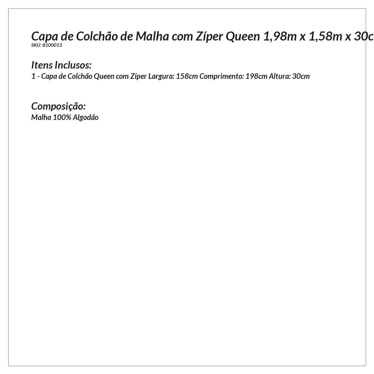 Capa para Colchão Queen Azul de Malha com Zíper 1,98m x 1,58m x 30cm