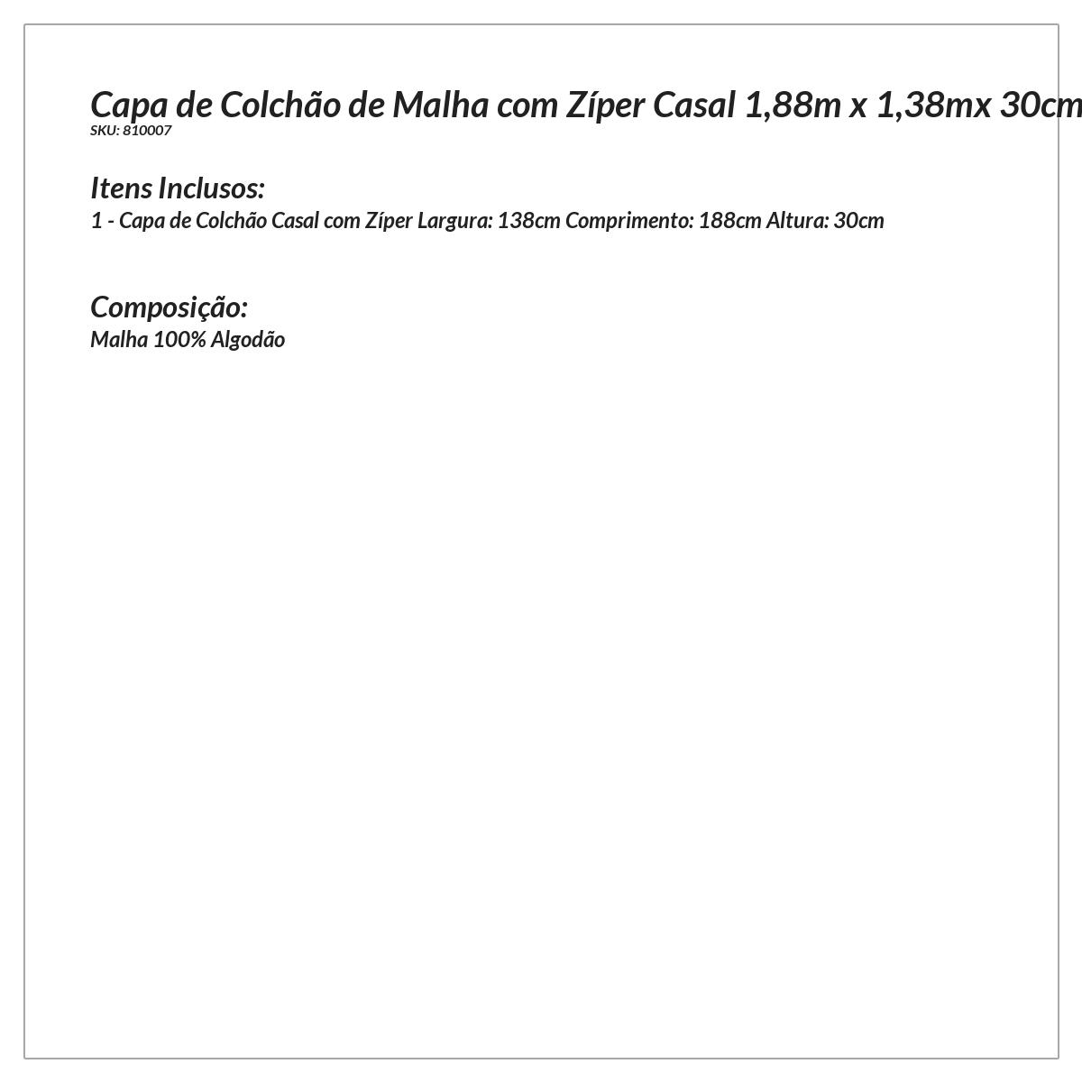 Capa para Colchão de Malha Azul com Zíper Casal 1,88m x 1,38mx 30cm