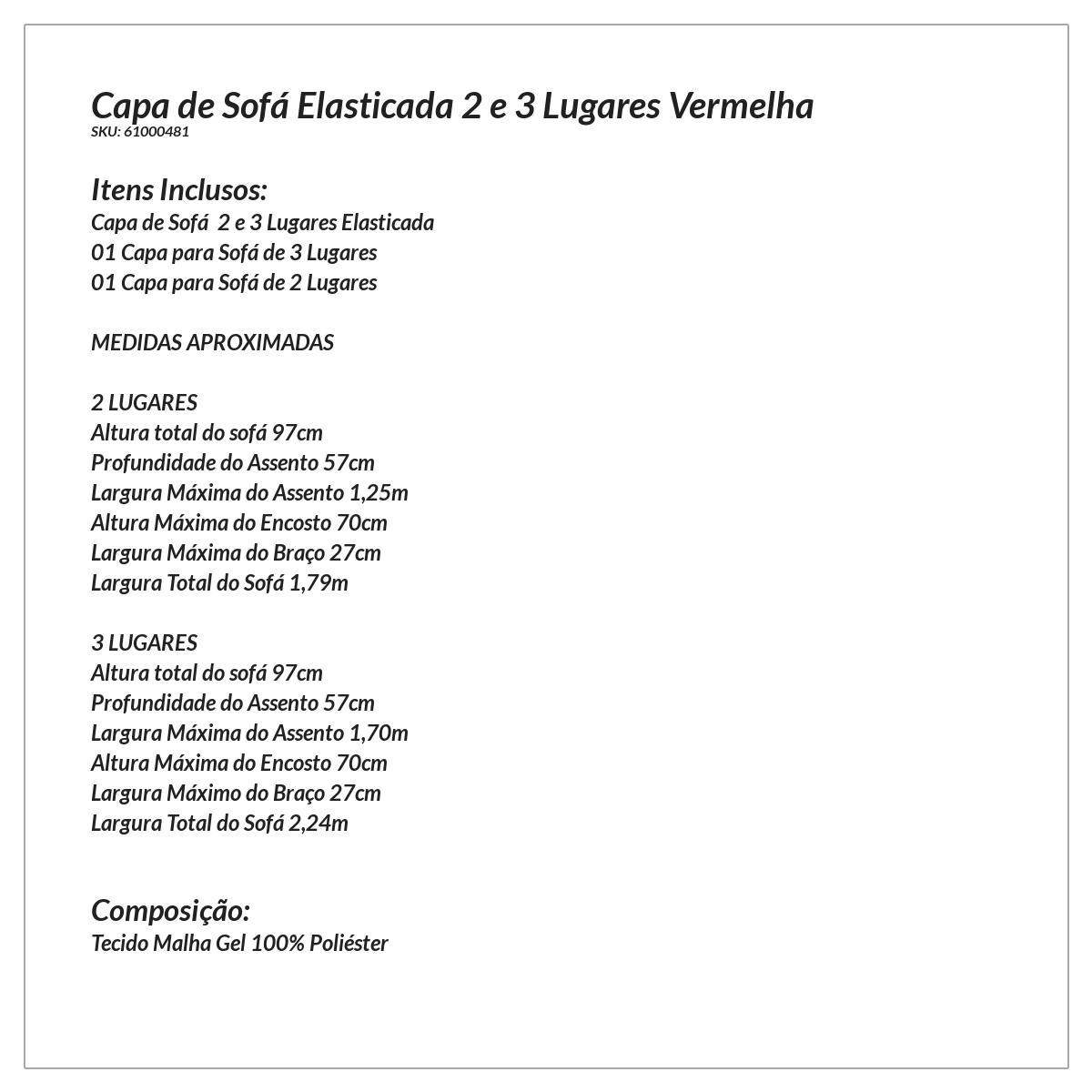 Capa para Sofá Vermelha 3 e 2 Lugares com Elástico