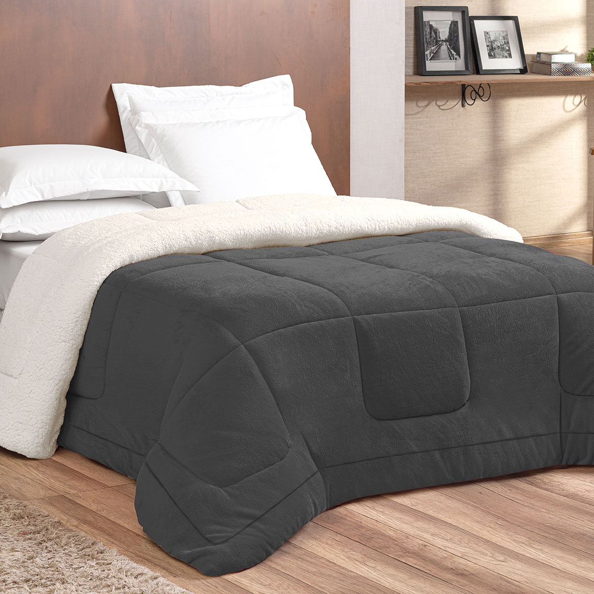 Coberdrom Dupla Face Casal Padrão Sherpa / Soft 2,40m x 2,20m Preto