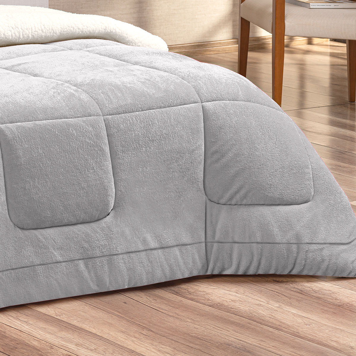 Coberdrom Dupla Face Casal Queen Sherpa / Soft 2,50m x 2,40m Cinza