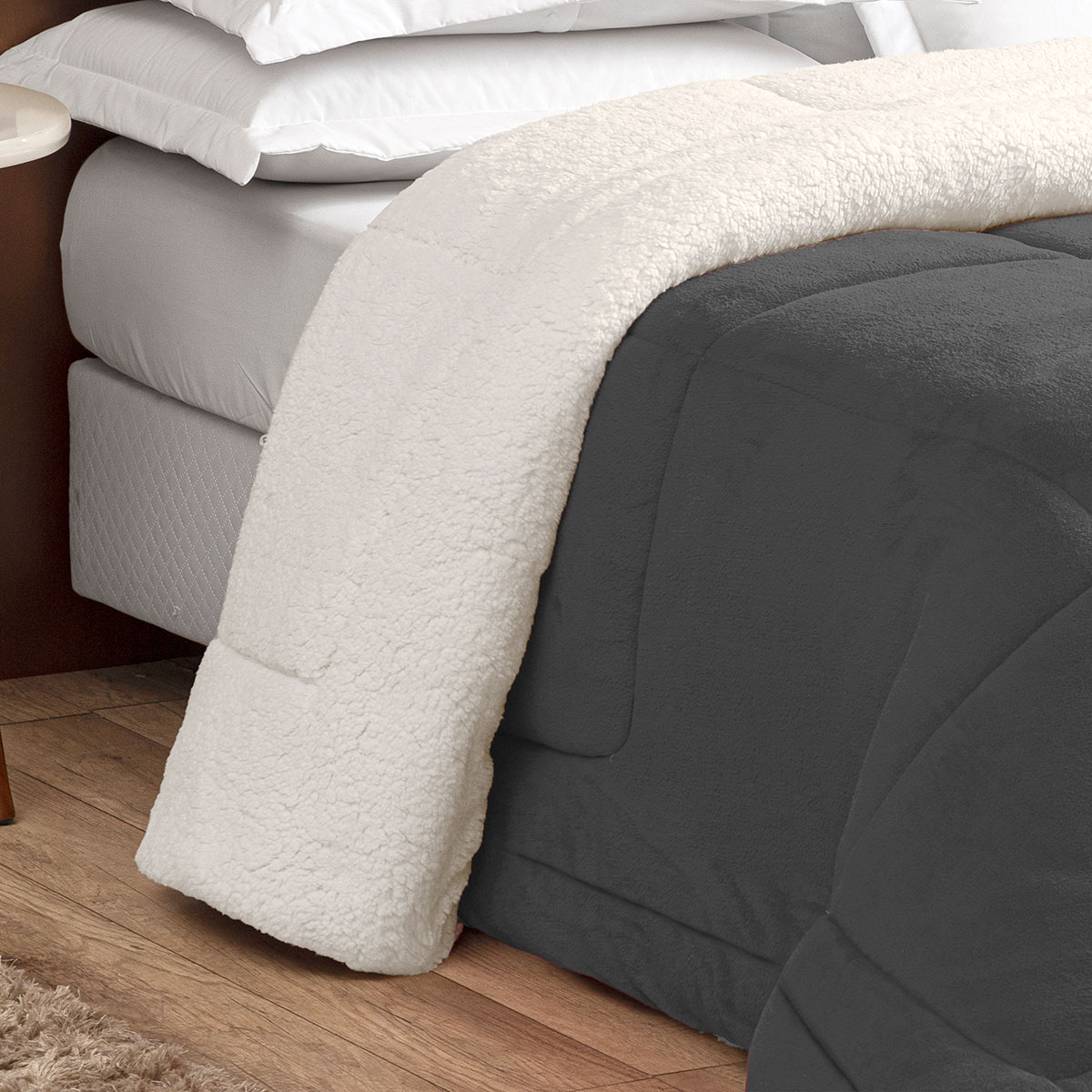 Coberdrom Preto Dupla Face Casal Queen Sherpa / Soft 2,50m x 2,40m