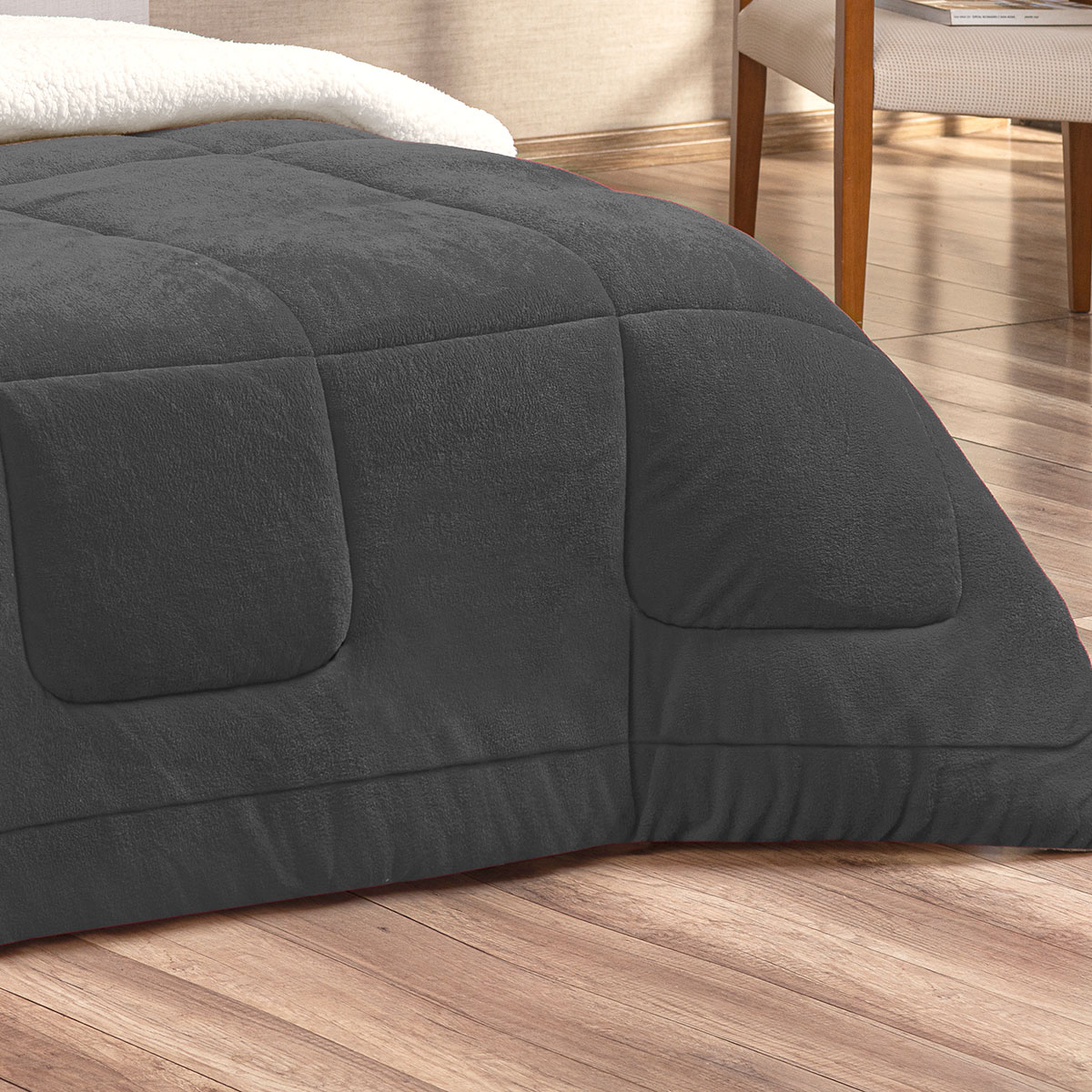 Coberdrom Preto Dupla Face Casal Queen Sherpa / Soft 2,50m x 2,40m
