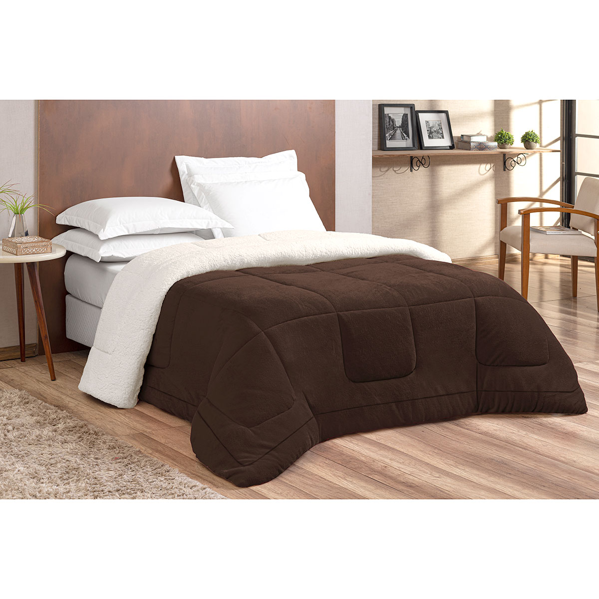 Coberdrom Tabaco Dupla Face Casal Padrão Sherpa / Soft 2,40m x 2,20m