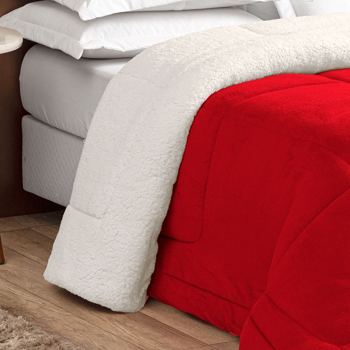 Coberdrom Vermelho Dupla Face Casal Queen Sherpa / Soft 2,50m x 2,40m
