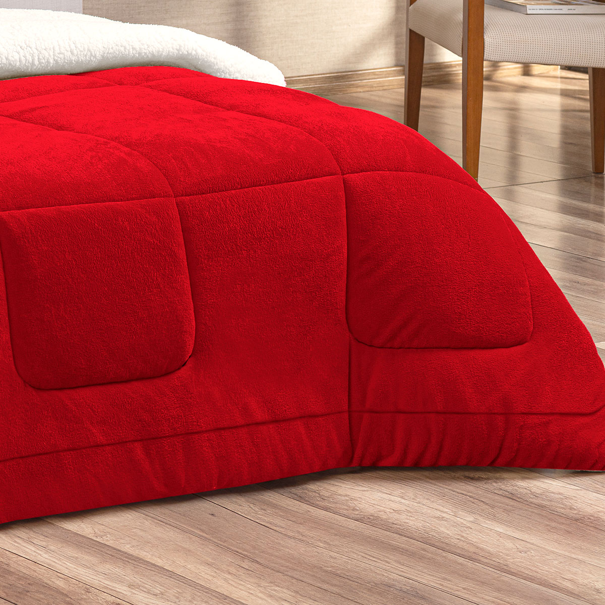 Coberdrom Vermelho Dupla Face Casal Queen Sherpa / Soft 2,50m x 2,40m