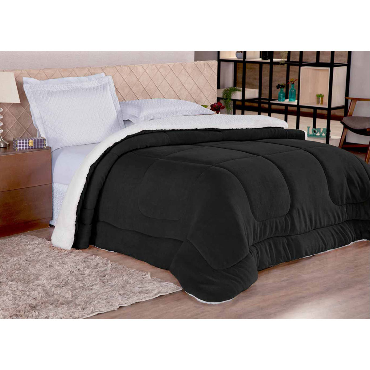 Coberdrom de Pele de Carneiro Sherpa Dupla Face Sherpa / Soft 2,40m x 2,20m Dupla Face