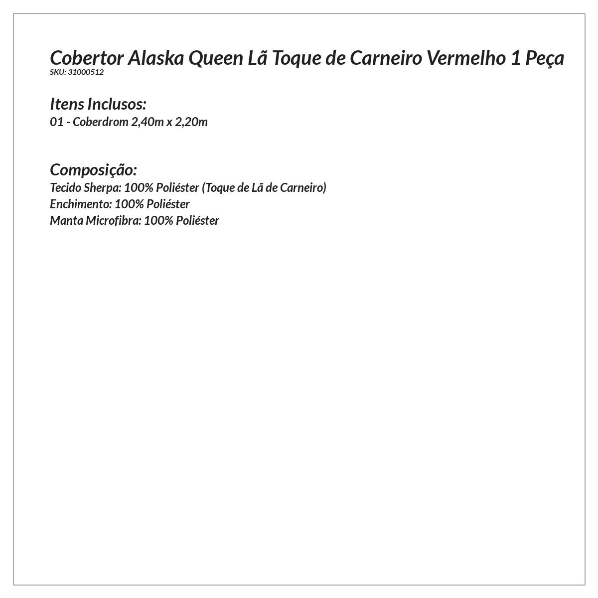 Cobertor Queen Vermelho Toque de Lã de Carneiro