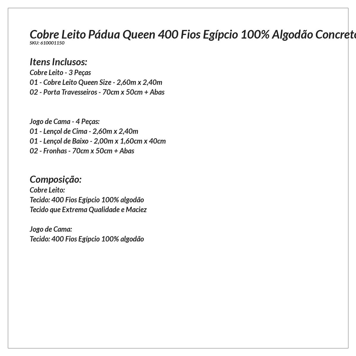 Cobre Leito 400 Fios Egípcio Queen 100% Algodão Cinza + Jogo de Cama - 7 Peças