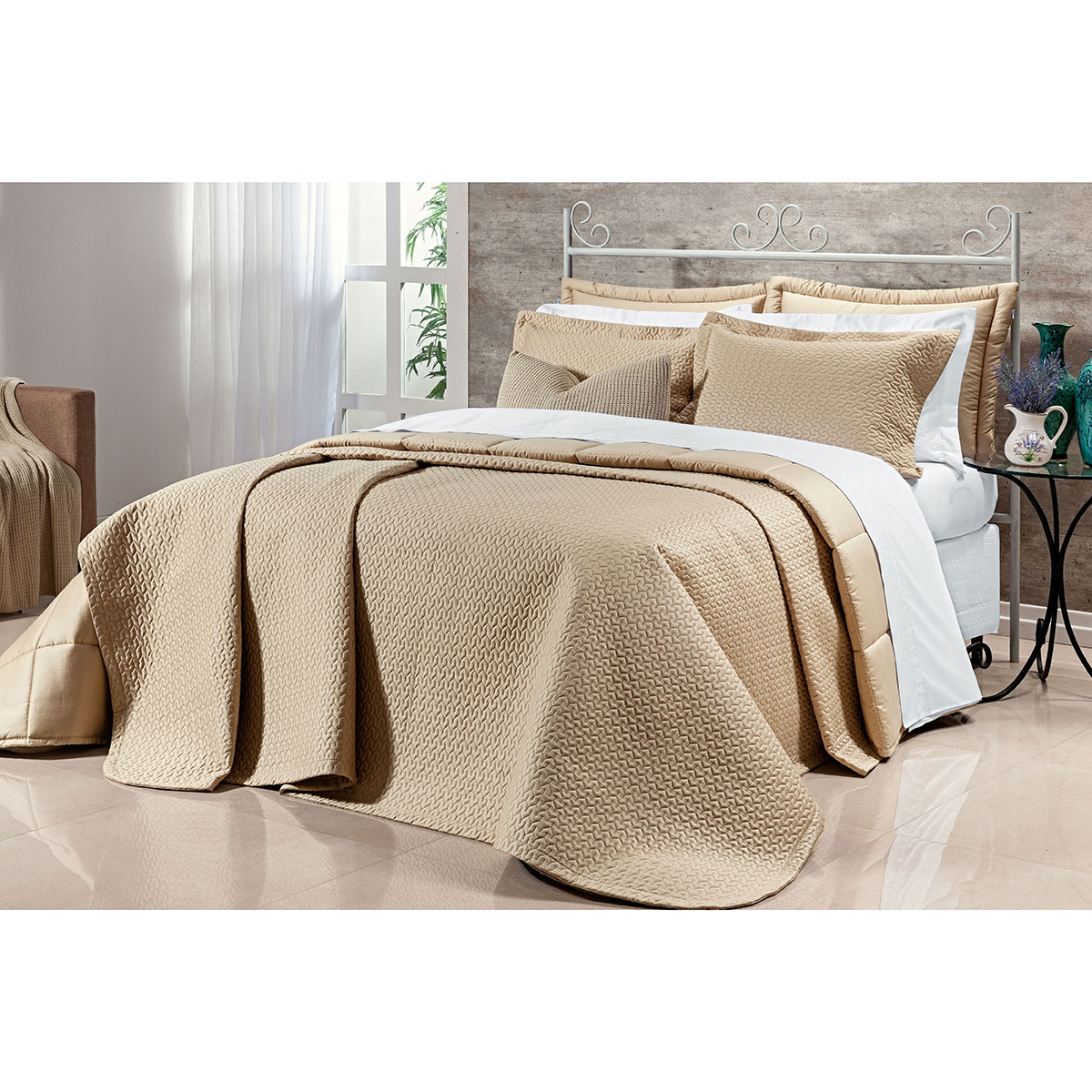 Cobre Leito 400 Fios Egípcio Solteiro 100% Algodão Cáqui + Jogo de Cama - 5 Peças