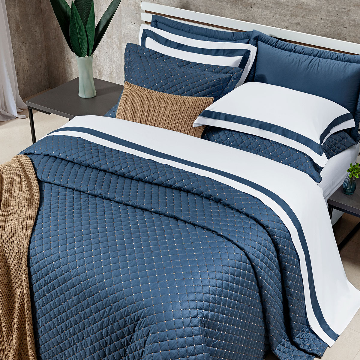 Cobre Leito Azul King Size 400 Fios Egípcio 100% Algodão 3 Peças