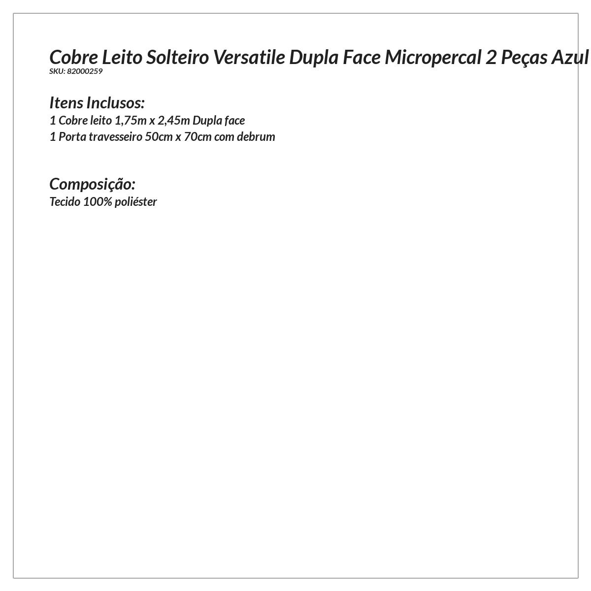 Cobre Leito Azul Marinho Solteiro Dupla Face 1,75m x 2,45m - 2 Peças