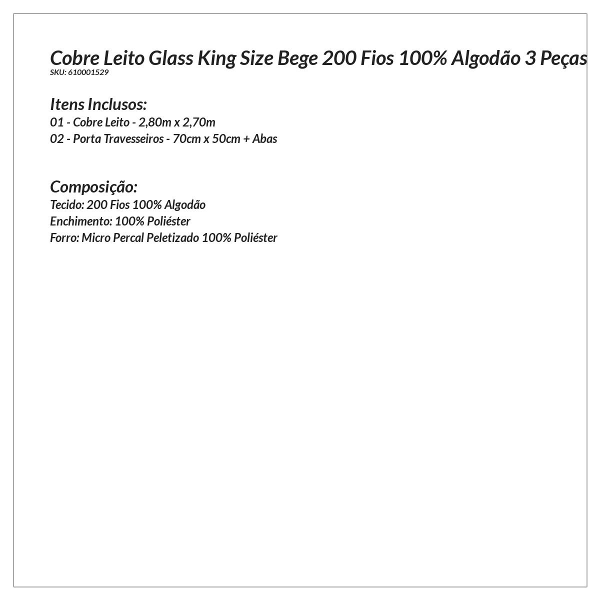 Cobre Leito Bege King Size 200 Fios 100% Algodão 3 Peças