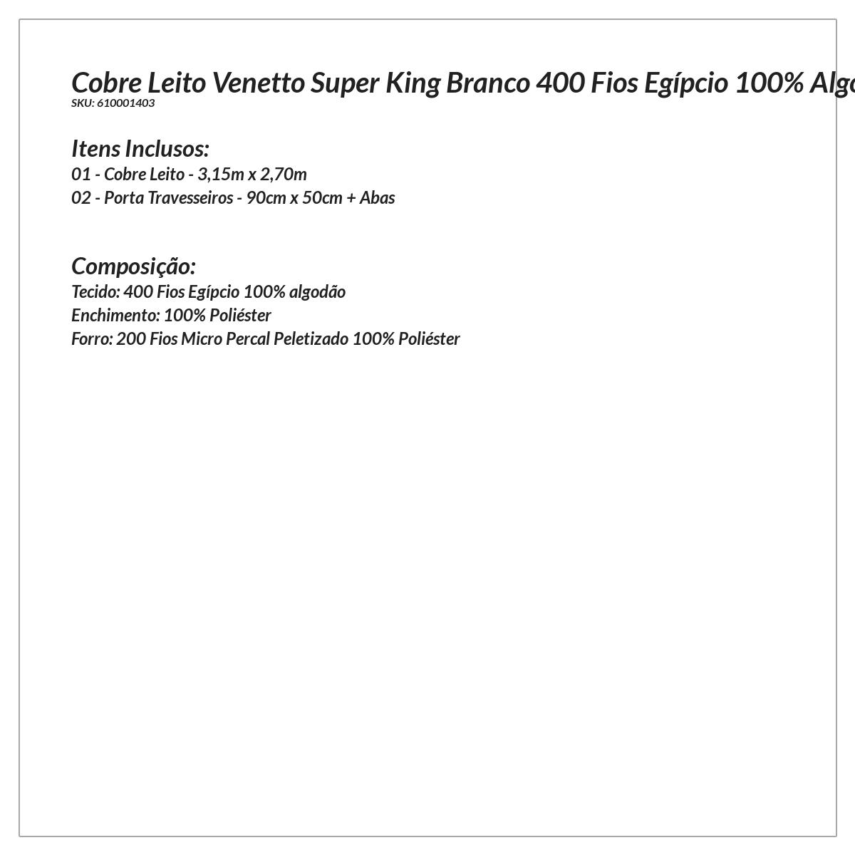 Cobre Leito Branco Super King 400 Fios Egípcio 100% Algodão 3 Peças