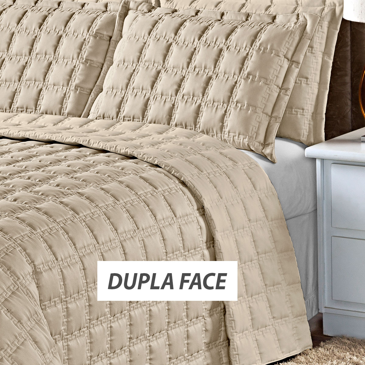 Cobre Leito Cáqui Clássico Matelado Dupla Face 3 Peças