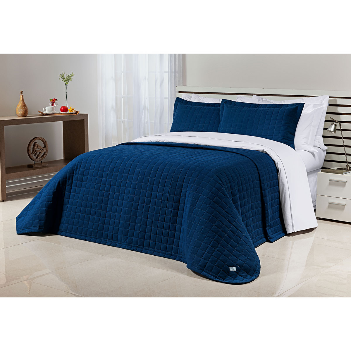 Cobre Leito Cama Super King Azul Marinho 200 Fios 100% Algodão 3 Peças 3,15m x 2,70m