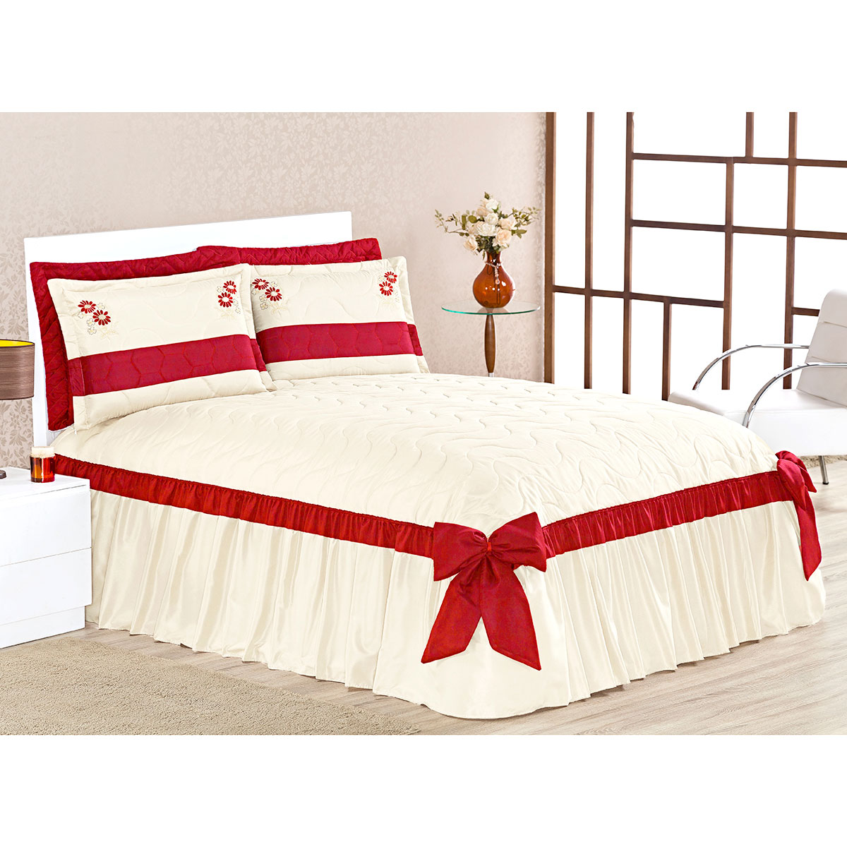 Cobre Leito Casal Palha 3 Peças 2,60m x 2,40m com Laço Decorativo