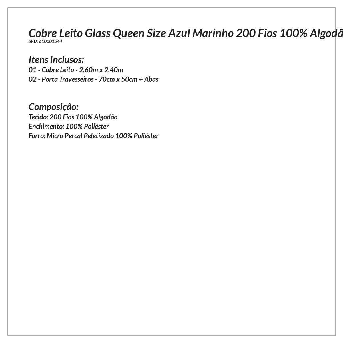 Cobre Leito Clássico Queen Azul Marinho 200 Fios 100% Algodão 3 Peças 2,60m x 2,40m