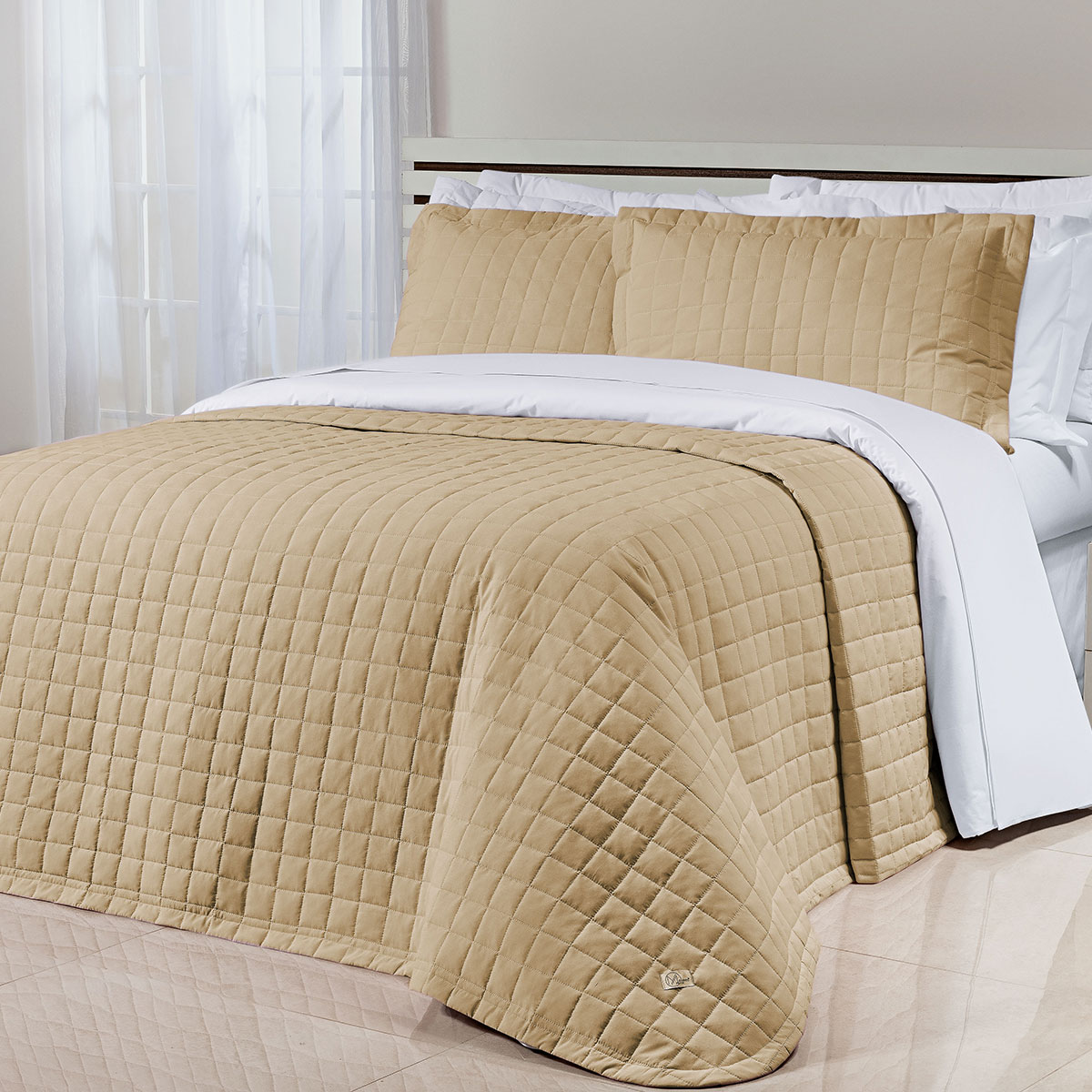 Cobre Leito Clássico Queen Bege 200 Fios 100% Algodão 3 Peças 2,60m x 2,40m
