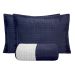 Cobre Leito Dupla Face Azul Marinho Queen Size + Jogo de Cama 100% Algodão - 7 Peças