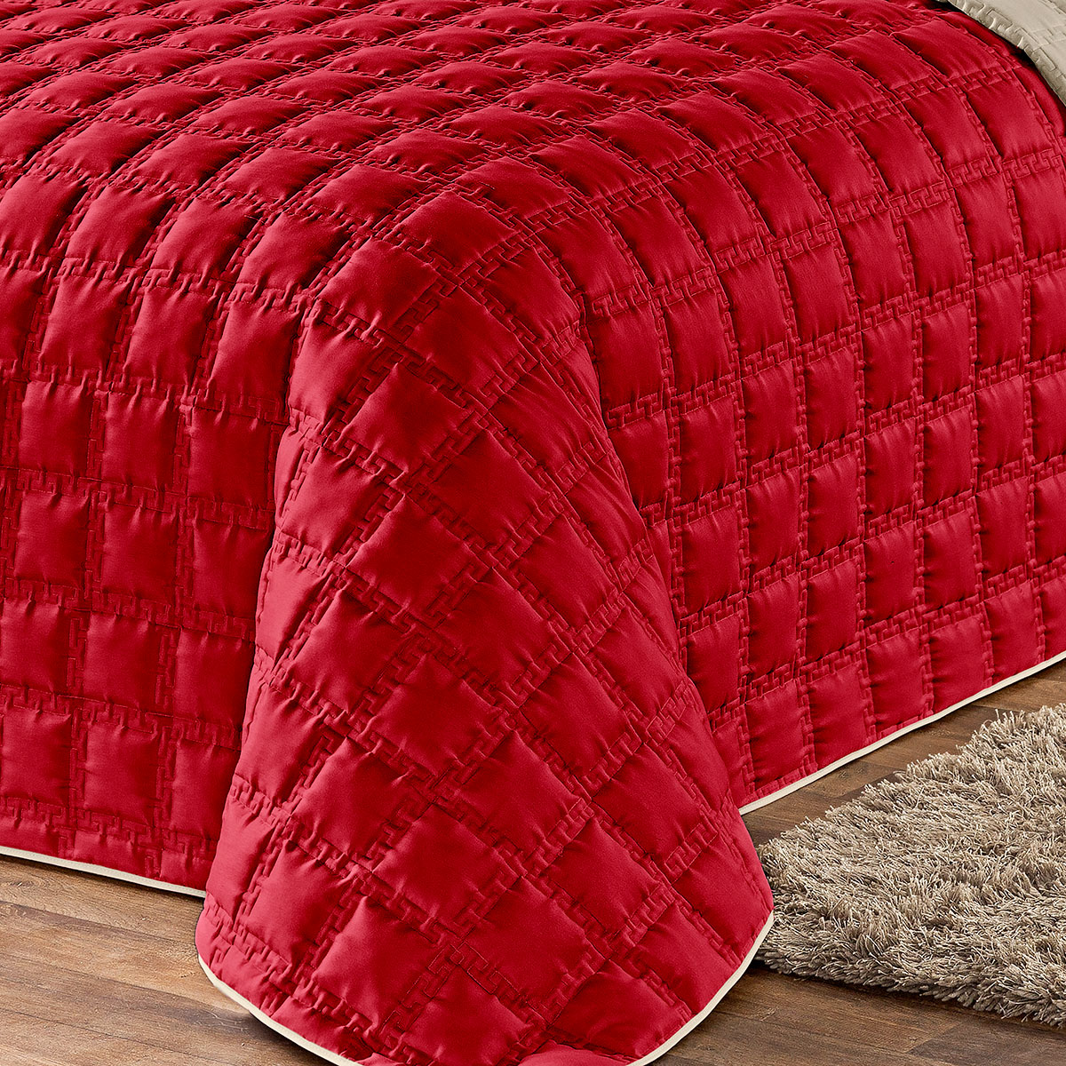Cobre Leito Dupla Face Queen Size Vermelho Matelado 3 Peças