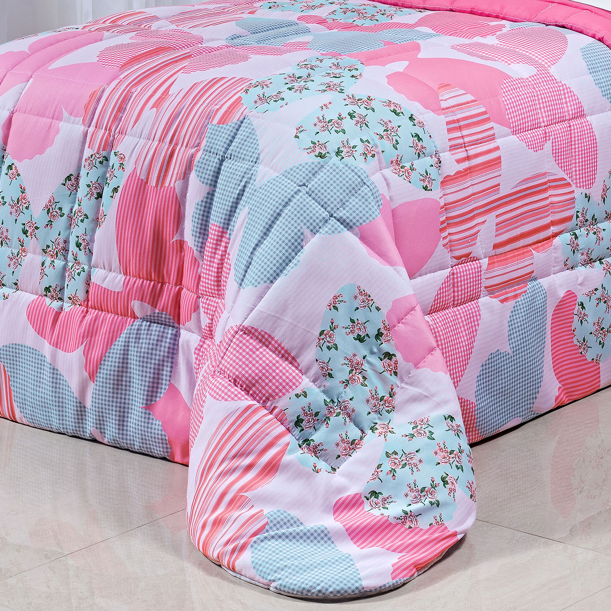 Cobre Leito Infantil Menina Feminino Rosa 200 Fios Micro Percal 3 Peças 2,50m x 1,90m com Porta Travesseiro