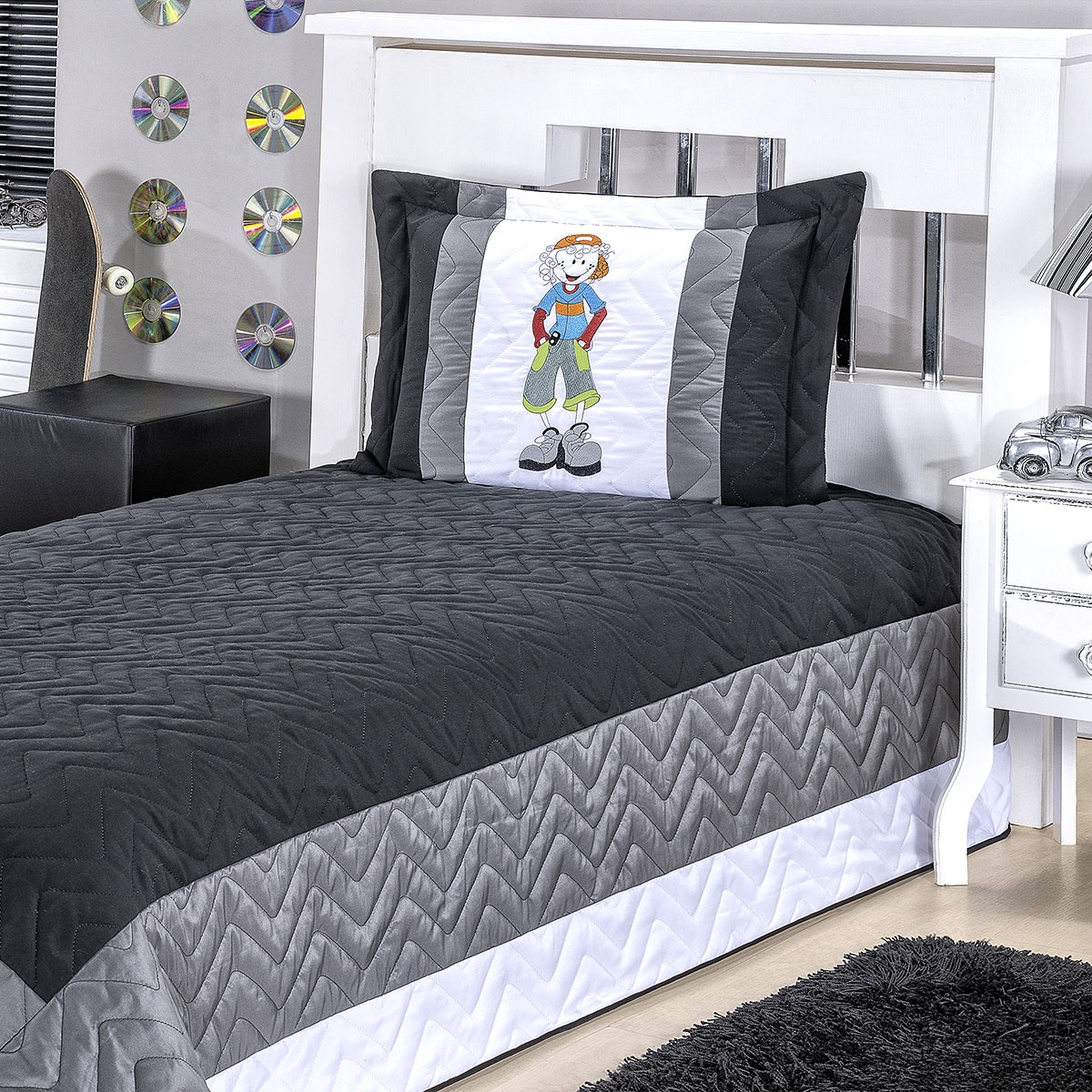 Cobre Leito Infantil Menino 2 Peças Preto Matelado